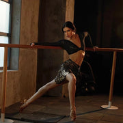 Leopard Print Mini Skirt - Irregular Gilded Dance Mini Skirt Wrap with Built‑In Underwear for Latin Tango Salsa - DancerInn  