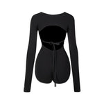 Gymnastics Leotards Long Sleeve - Black Bodysuit for Dance with Built-In Bra Backless Design for Latin Salsa - DancerInn   - 34224798662839 - 34224798662839