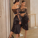 Midi Skirts Dance – Vintage Ruched Satin Latina Short Skirt for Salsa, Samba, Rumba Practice - DancerInn   - 34366298194103 - 34366298194103