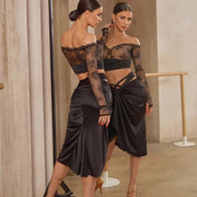 Midi Skirts Dance – Vintage Ruched Satin Latina Short Skirt for Salsa, Samba, Rumba Practice - DancerInn  