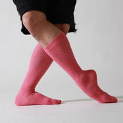 Dancer Socks for Mens Pilates Socks Non-Slip Cotton Elastic Mid-Calf Dancing Socks for Yoga, Fitness, Ballet, Modern Dance - DancerInn Pink-B-One-Size