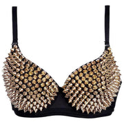 Punk Style Metallic Push Up Bra for Women Sexy Steampunk Rivet Lingerie Tops - DancerInn