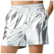 Mens Metallic Shorts - Shiny Rave Shorts Men with Sequin, Elastic Waist, and Pockets for Dance Performance - DancerInn Silver-XXL