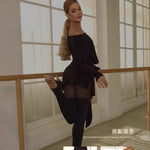 Dance Latin Dresses - Off Shoulder Ballroom Practice Dress with Waist-Tie for Salsa Samba Rumba - DancerInn    - 34232933187767 - 34232933187767