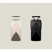 Elegant Fringe Latin Dance Practice Skirt with Creamy Stretch Satin Tassel High-End Performance Dance Bottom - DancerInn