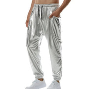 Mens Shiny Pants - Metallic Sweatpants for Dance, Club, Stage, Performance, Rave, Hip Hop, and Streetwear - DancerInn Silver-3XL