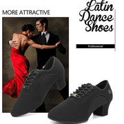 Ballroom Dance Shoes Women - Soft Sole Lace-Up Oxford Cloth & Mesh Upper Women Latin Dance Shoes with 3.5cm, 5cm Heels DancerInn