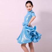 Ballroom and Latin Dance Dresses for Girls - High Neck, Mid-Sleeves, Back Zipper and Flowing Skirt - DancerInn 