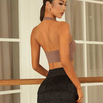 Dance Bra Tops – Stretchy Halter Neck Crop Top with Pad, Open Back for Latin, Samba, Cha-Cha, Rumba - DancerInn  - 33583075721399 - 33583075721399