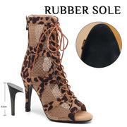 Leopard Print High Heel Sandals - Women's Dance Heels Shoes for Latin Jazz Tango Salsa Pole Dance DancerInn