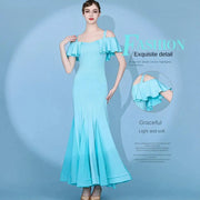 Short Flying Sleeve Modern Ballroom Dance Dresses for Women YL9088 - DancerInn