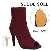 Dancing Boots for Women Stiletto Booties Jazz Dance Boots with Peep Toe Hig Heel for Latin Tango Salsa DancerInn