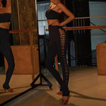 Latina Yoga Pants - High Waist Black Dancing Pants Woven Hollow Out for Samba Tango Rumba - DancerInn   - 34470611648695 - 34470611648695