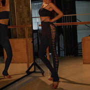 Latina Yoga Pants - High Waist Black Dancing Pants Woven Hollow Out for Samba Tango Rumba - DancerInn  