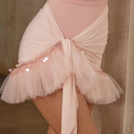 Fluffy Mini Skirt Dance with Sequin Mesh One-Piece Wrap Style for Latin Ballet Tango Salsa - DancerInn   - 34605567279287 - 34605567279287