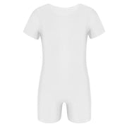 Boys Gymnastics Leotard - Short Sleeve Solid Color High Stretch Ballet Leotards for Girl and Boy - DancerInn White / 2XL