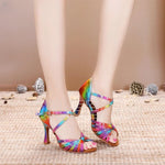 Latin Shoes Ladies - Shiny Rainbow PU Upper Suede Sole Latina Heels for Ballroom Tango Salsa - 37326940995767 - 37326940995767