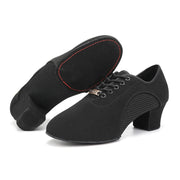 Ballroom Dance Shoes Women - Soft Sole Lace-Up Oxford Cloth & Mesh Upper Women Latin Dance Shoes with 3.5cm, 5cm Heels DancerInn