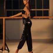 Black Pants Dance – High Waisted Tapered Pants with Stretch Waistband And Pockets for Latin Salsa Women