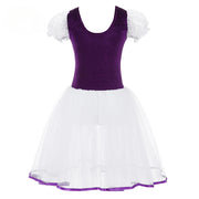 Girls Ballet Dress - Romantic Pink Professional Ballet Tutu Dress with TullePuff Sleeves for Kids Gymnastics Ballerina Dance - DancerInn