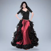 Flamenco Skirt - Satin Ruffled Spanish Skirts Belly Dance Skirts Long with Full Circle Hem - DancerInn  