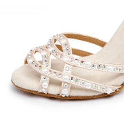 Shoes for Dancing Women - Rhinestone Suede Sole Mid High Heel Shoes Latina for Ballroom Jazz Bachata