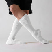 Dancer Socks for Mens Pilates Socks Non-Slip Cotton Elastic Mid-Calf Dancing Socks for Yoga, Fitness, Ballet, Modern Dance - DancerInn White-A-One-Size