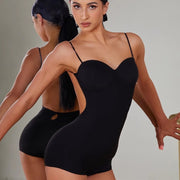 Leotards for Dance Womens Suspender Bodysuit with Built-In Bra Open Back for Latin Salsa Rumba Samba - DancerInn Black / XS