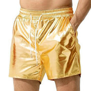Mens Metallic Shorts - Shiny Rave Shorts Men with Sequin, Elastic Waist, and Pockets for Dance Performance - DancerInn Gold-XXL