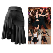 Dance Skirts Latin - Asymmetrical Ruffle Mini Dance Skirt Women with Shorts for Salsa Ballroom - DancerInn Women Dance Skirts & Tutus  