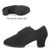 Ballroom Dance Shoes Women - Soft Sole Lace-Up Oxford Cloth & Mesh Upper Women Latin Dance Shoes with 3.5cm, 5cm Heels DancerInn