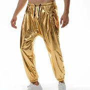 Mens Shiny Pants - Metallic Sweatpants for Dance, Club, Stage, Performance, Rave, Hip Hop, and Streetwear - DancerInn Gold-3XL