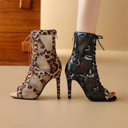 Leopard Print High Heel Sandals - Women's Dance Heels Shoes for Latin Jazz Tango Salsa Pole Dance DancerInn