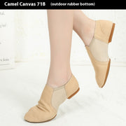 Soft Sole Dance Shoes - Black Canvas Guy Ballet Shoes with Unisex Flat Stretch for Women Men & Children - DancerInn 46-Camel-Canvas-Rubber-Sole