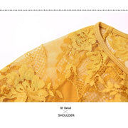 Women Hidden Zipper Flower Pattern Long Sleeves Ballroom Standard Waltz Dress Tango Costume Lace Dressing Gown - DancerInn