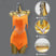 Orange, Blau & Ornamente / XXS - Pailletten-Tanzkleid – Strassbesetztes, rückenfreies Trägertop mit Fransen für Damen, ideal für lateinamerikanische Musikstile wie Salsa und Bachata.