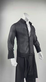 Chemise de danse pour homme en maille transparente, manches longues, fermeture boutonnée, idéale pour la scène et les bals latins.  - 35149030686903 - 35149030686903