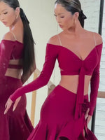 Dance Bra Top - Long Sleeve Off Shoulder Sports Bra for Latin Salsa Rumba & Samba Dancing - 34193018126519 - 34193018126519