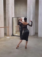 Midi-rokjes voor dans - Vintage geplooide satijnen Latina korte rok voor salsa-, samba- en rumba-oefeningen - 34369804927159 - 34369804927159