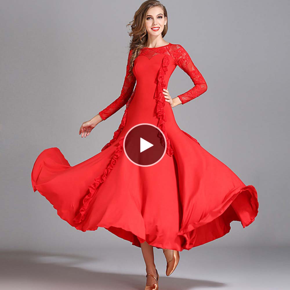 ballroom long dresses TID Floral Lace Ballroom Dress D014