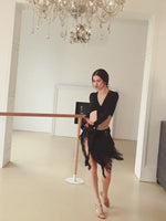 Franjerokjes voor dansen - Zwarte rok met pailletten en split in de taille voor Latijns-Amerikaanse dans, salsa, ballroom en rumba - 35001888932023 - 35001888932023