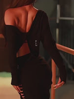 ラティーナヨガパンツ - ハイウエストのブラックダンスパンツ、織り目加工、中空アウト、サンバ、タンゴ、ルンバ用 - 34470920716471 - 34470920716471