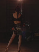 Leopard Print Mini Skirt - Irregular Gilded Dance Mini Skirt Wrap with Built‑In Underwear for Latin Tango Salsa - 34492929507511 - 34492929507511