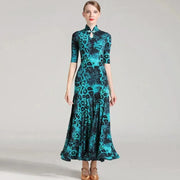 Women Leopard Short Sleeves Big A Hemline Spandex Latin Ballroom Dress Ball Gown Tango Costume YL7009 - DancerInn