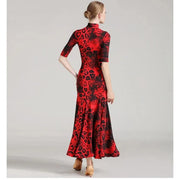 Women Leopard Short Sleeves Big A Hemline Spandex Latin Ballroom Dress Ball Gown Tango Costume YL7009 - DancerInn