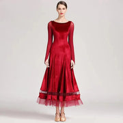 Women Korean Style Glittering Exquisite Velvet Ballroom Dance Dresses Waltzing Tango Dancewear Evening Party Dress - DancerInn