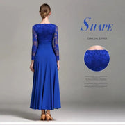 Women Hollow Lace Stitching Big Swing Party Dress Rumba Dance Costumes Waltz Dance Dresses Ballroom Gown - DancerInn