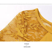 Women See-Through Hollow Lace Stitching Short Sleeves Red Tango Standard Ballroom Dress Waltz Rumba Dance Wear - DancerInn