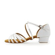 Girls Silk Satin Upper Low Heel Indoor Ballroom Latin Dance Shoes Children Kids Dance Sneakers BD603 - DancerInn