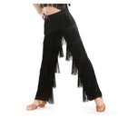 Calças de fantasia de dança com franjas - Calças de dança do ventre com borlas multicoloridas para meninas Estilo cowgirl para samba salsa salão de baile latino - tudo preto / S